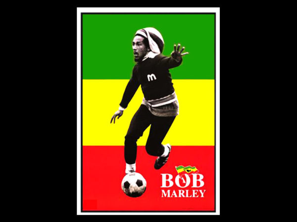 Bob Marley Playing Soccer Black Tee-Shirt