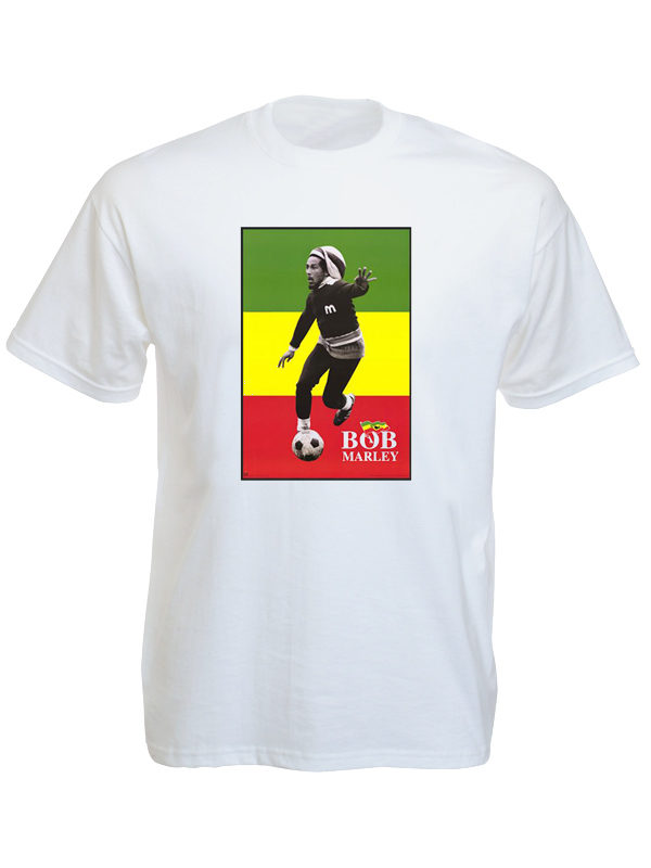 Bob Marley Playing Soccer White Tee-Shirt