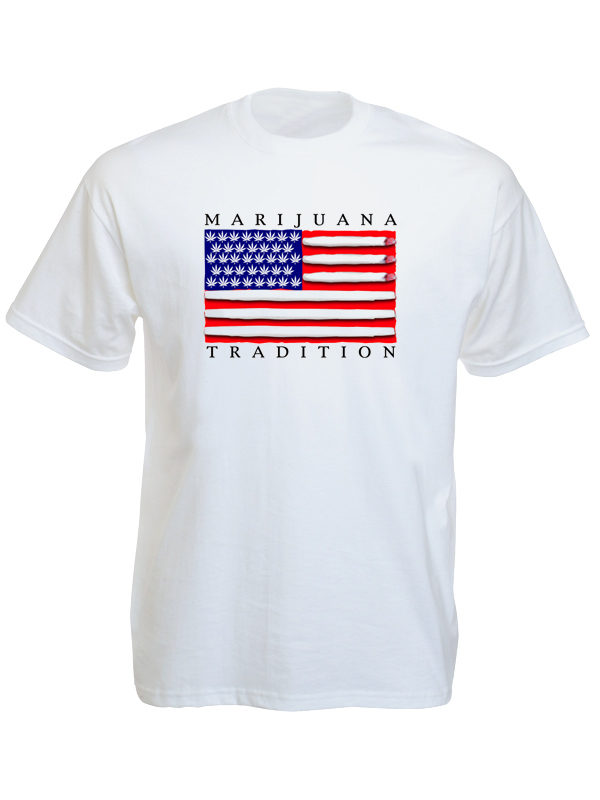 Marijuana Tradition USA Flag White Tee-Shirt