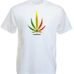 Marijuana Rasta Colors Big Cannabis Leaf White Tee-Shirt