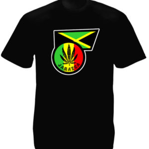 Ganja Leaf Jamaica Flag Black Tee-Shirt