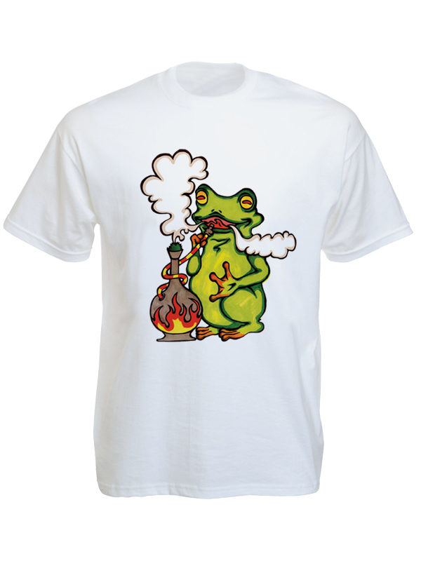 Frog Smoking Pipe White Tee-Shirt