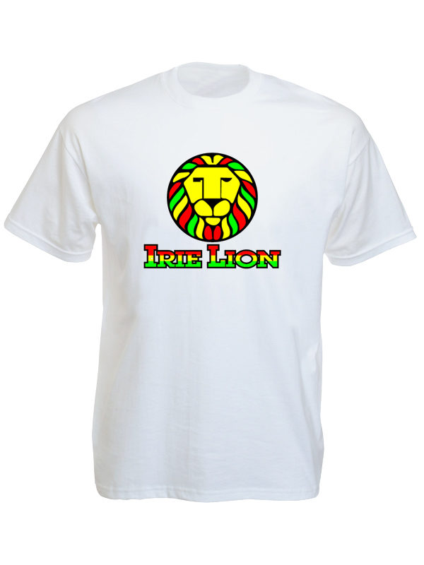 Green Yellow Red Irie Lion White Tee-Shirt