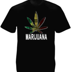 Marijuana Leaf Bob Marley Portrait Black Tee-Shirt