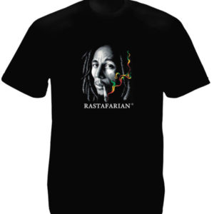 Bob Marley Rastafarian Smoking Joint Black Tee-Shirt